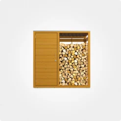 Domek ogrodowy na narzędzia z miejscem na przechowywanie drewna kominkowego